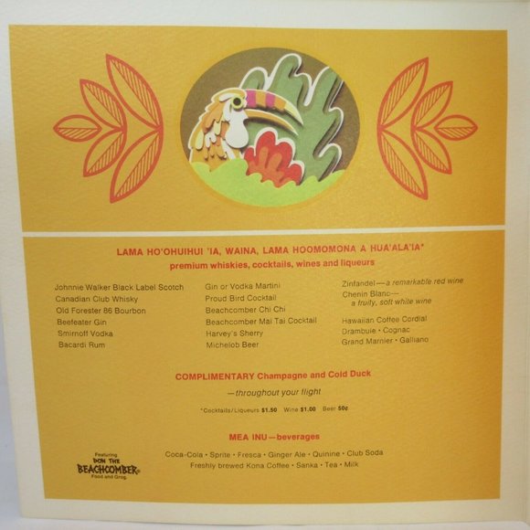 Continental Airlines Tropical Bounty Don the Beachcomber Food & Grog Menu LAX Y6 - Picture 4 of 5